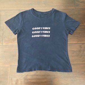 Brandy Melville Navy “Good Vibes” Cropped Tee